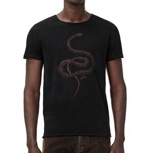 John Varvatos Men's Metallic Coiled Snake Embroidered Graphic Crew T-Shirt Black